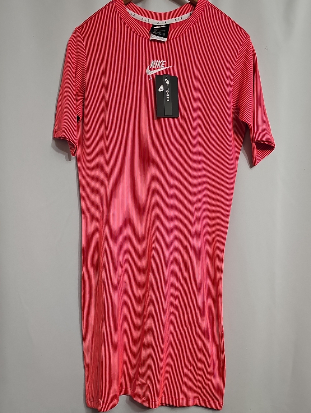 Nike Air Sportswear Two-Tone Ribbed T-Shirt Dress Pink Red Bodycon Size XL New